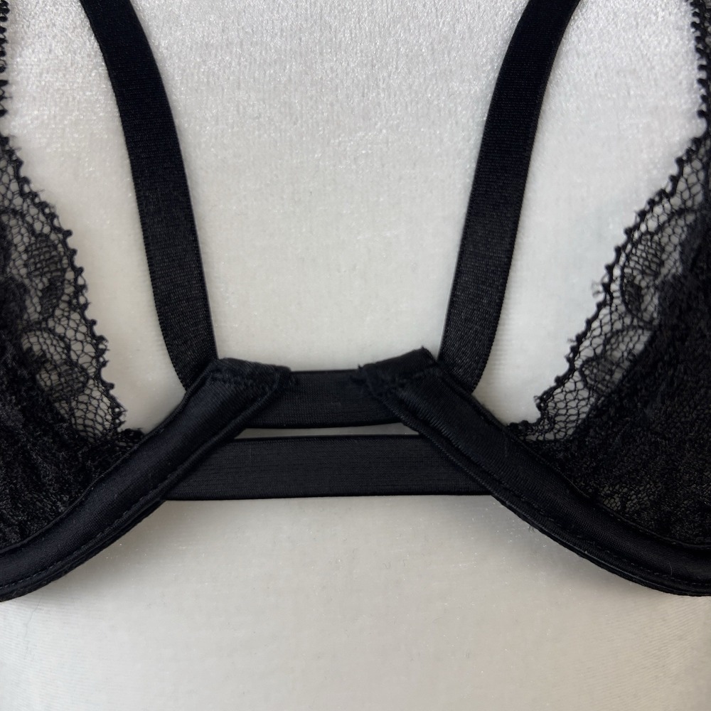 Victoria's Secret Very Sexy Fishnet Lace Unlined Low Cut Demi Bra Black 34DD NWT - Picture 3 of 6